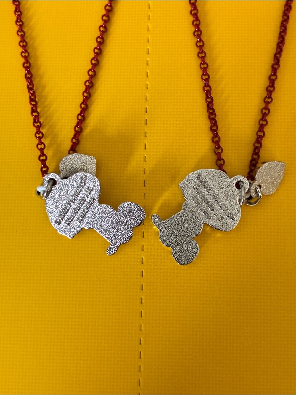 Pair of 2 Snoopy Woodstock BFF Heart Necklaces Red Chain Lobster Claw Clasp NEW - Picture 3 of 6